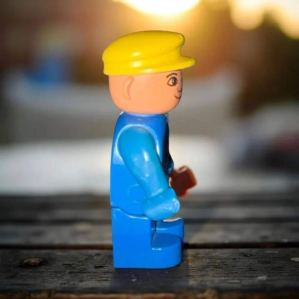 Vintage LEGO Duplo Dad Man Figure Blue Legs Blue Top with Yellow Cap Figure A47